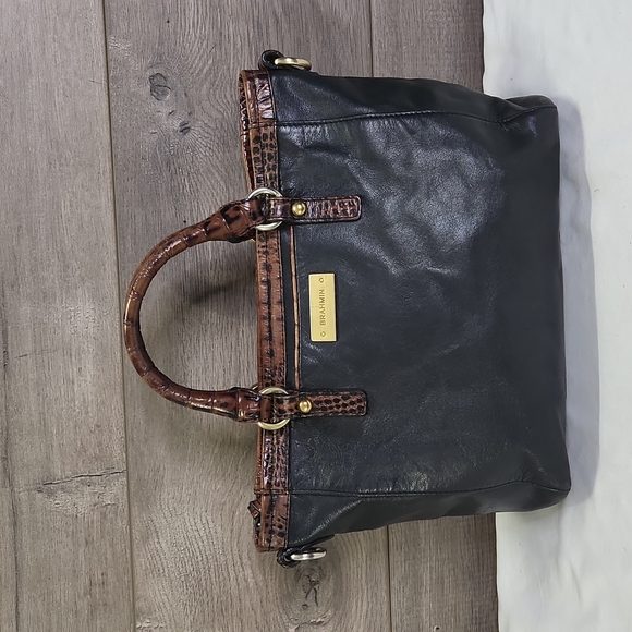 Brahmin Bags Brahmin Black Croc Embossed Leather Satchel Handbag